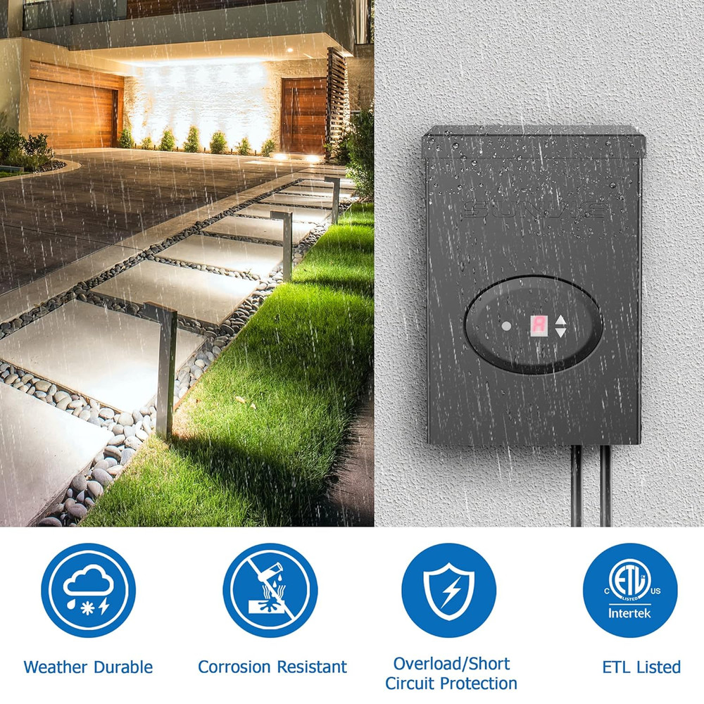 200W Low Voltage Landscape Lighting Transformer with Timer and Photocell Sensor