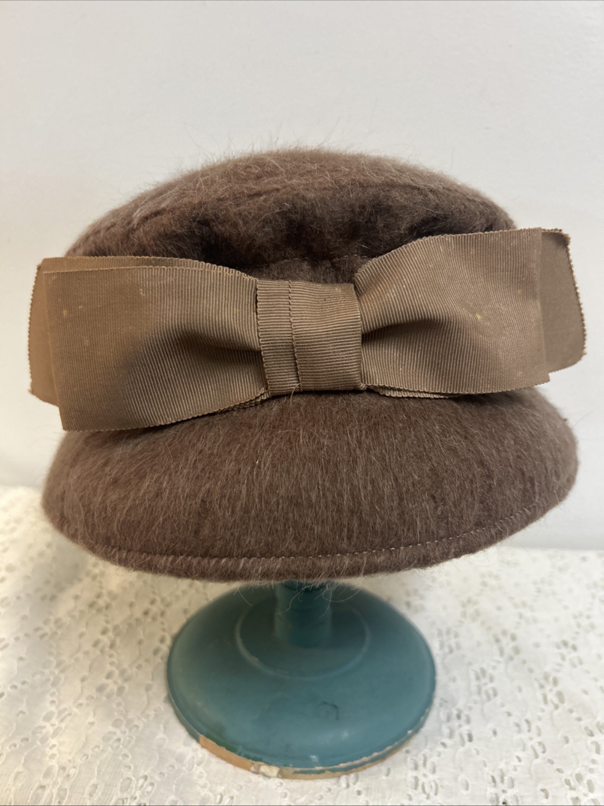 Henry Pollak New York Tan Women's Hat With Bow Vintage 100% Wool USA 50s-60s
