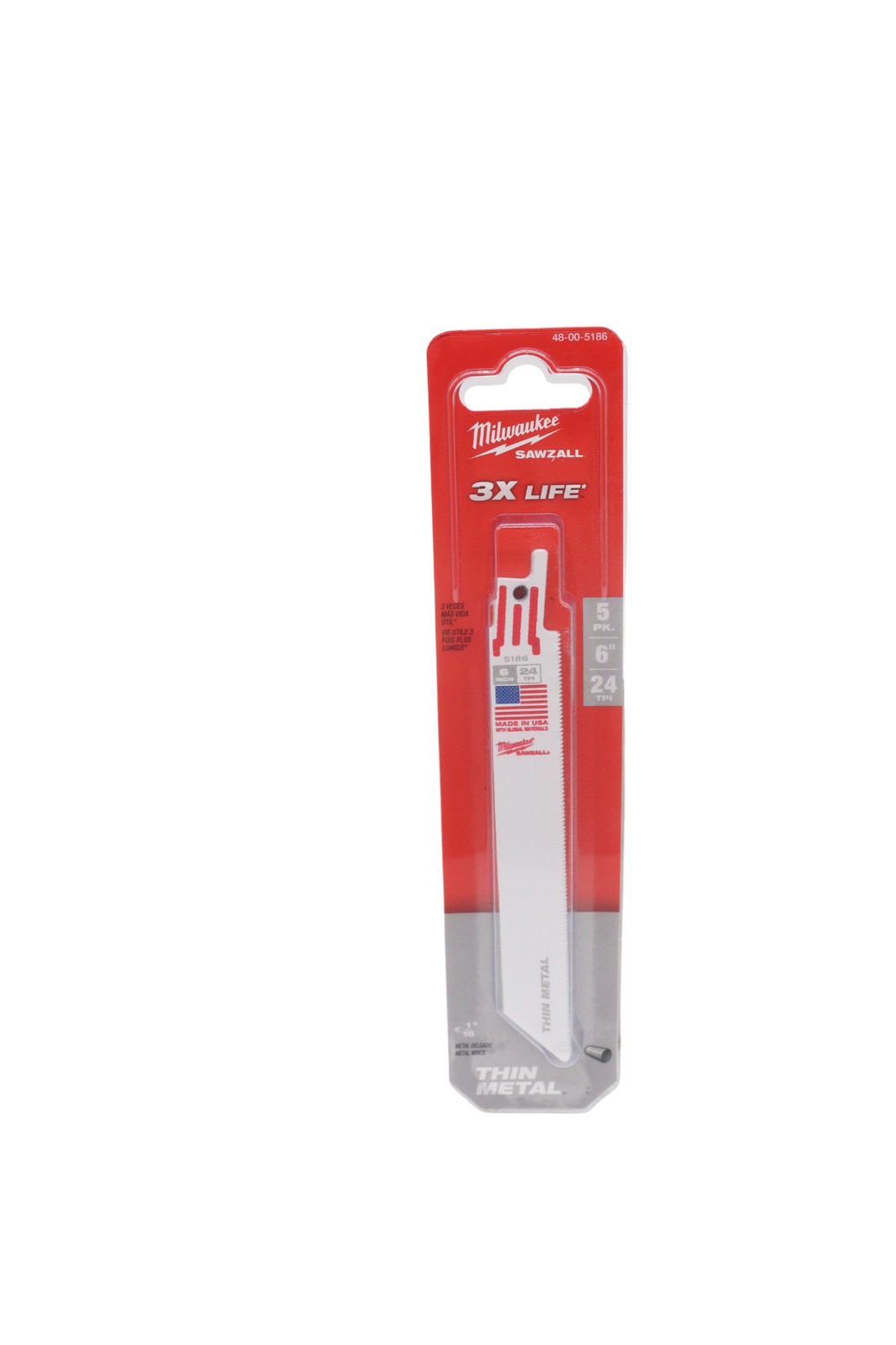 Milwaukee Tool 48-00-5186 Bi-Metal with Cobalt 24 TPI Reciprocating Saw Blade 6"