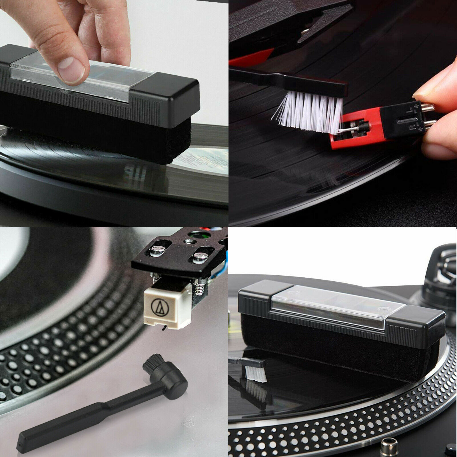 3in1 Vinyl Record Cleaning Brush Set Stylus Velvet Anti-static Cleaner Tool Kit