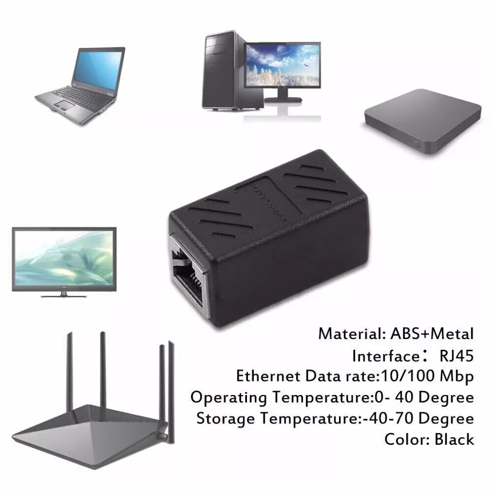 2X RJ45 Inline Coupler for Cat7 Cat6 Cat5e Cat5 Ethernet Cable Extender Adapter