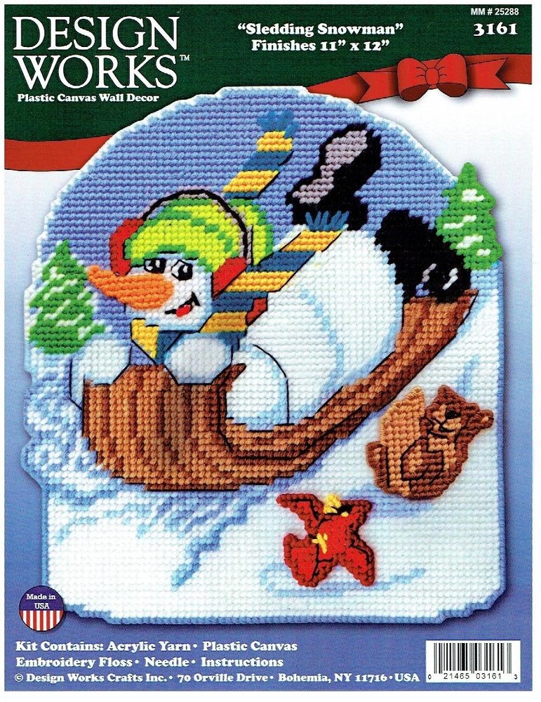 SLEDDING SNOWMAN  WALL HANGING   plastic canvas  PATTERN (#TF0591)