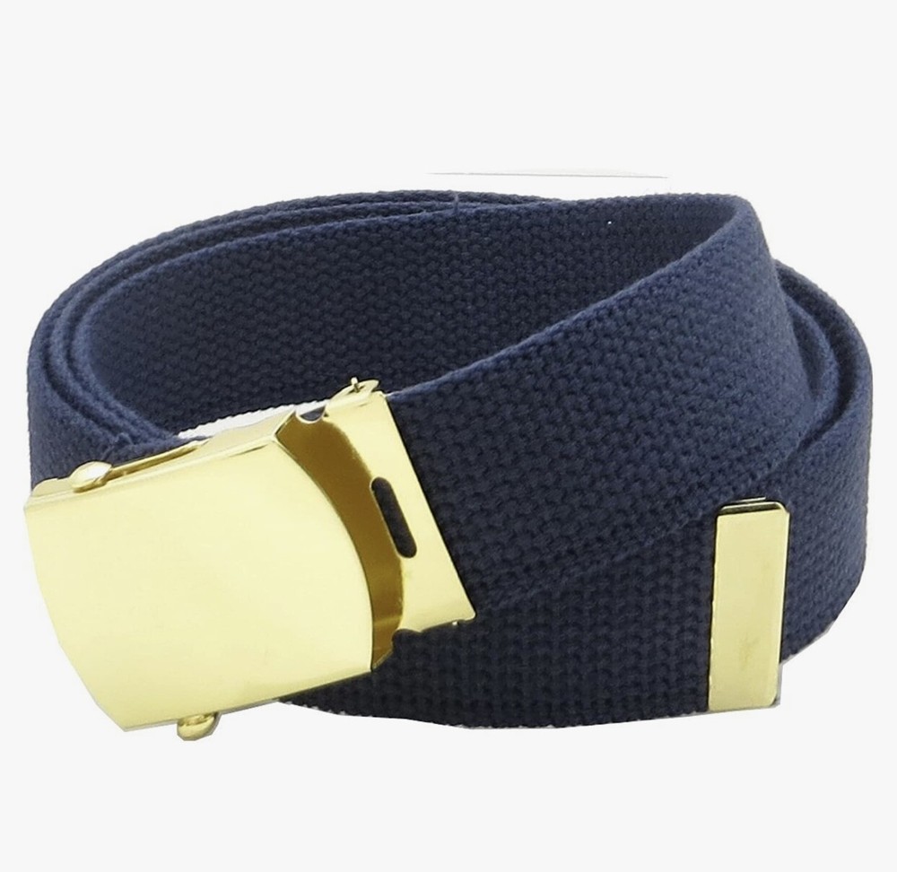 NEW ADJUSTABLE  56;' ASSORTED CANVAS MILITARY WEB GOLD BUCKLE