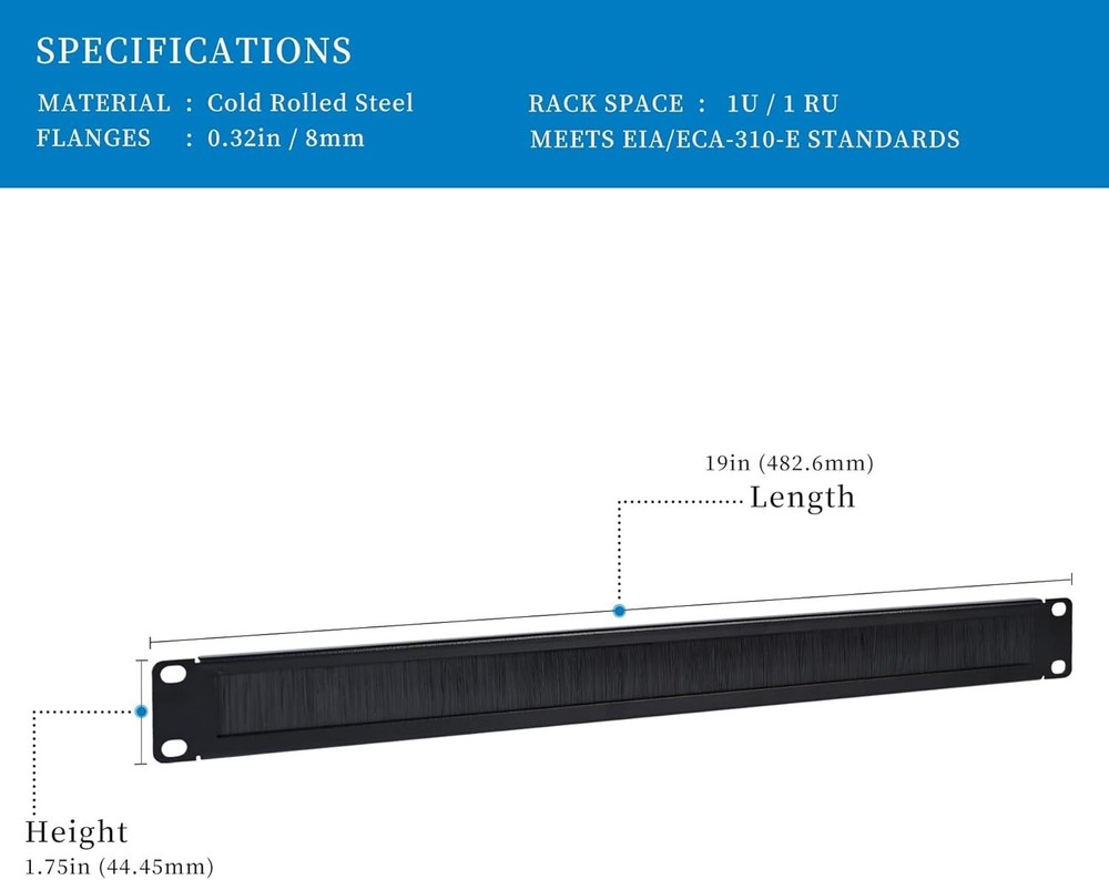 2 Pack-1U Brush Rack Mount Panel Spacer for Cable Entry for 19" Server Rack