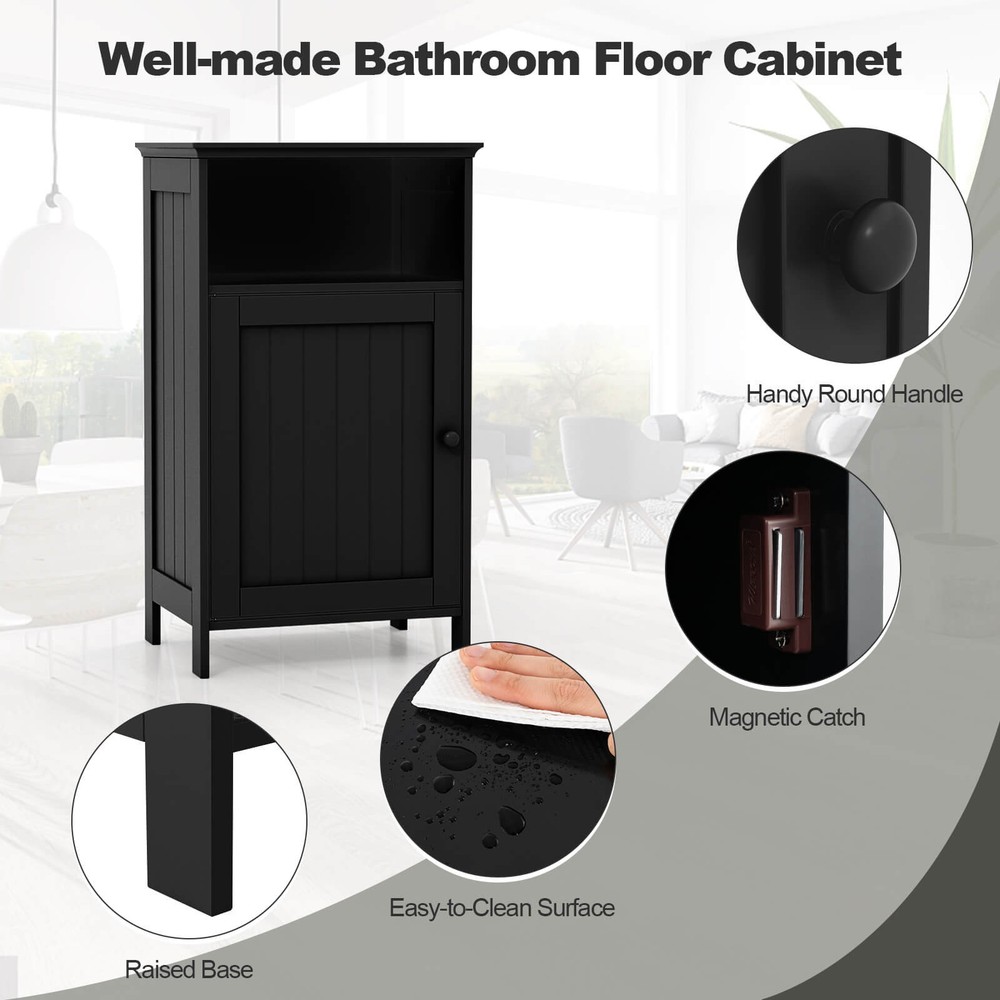 Bathroom Floor Storage Cabinet Side Table w/ Open Compartment & Adjustable Shelf