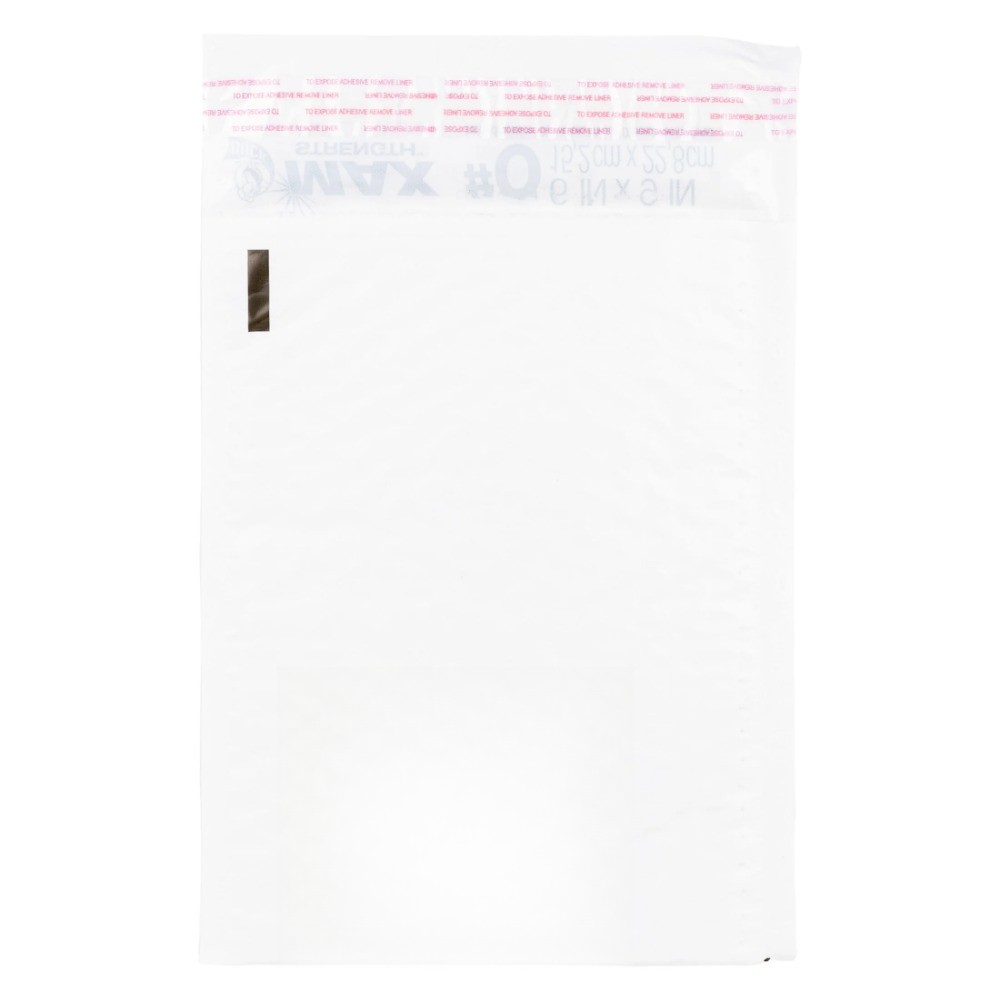 Max Strength Self-Sealing Poly Bubble Mailer #0, 6" x 9", Solid White, 25 Pack