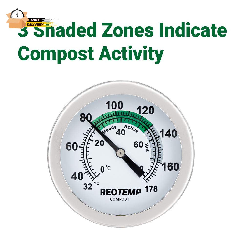 K83B1 12 Inch Soil & Compost Thermometer with Digital Composting Guide,