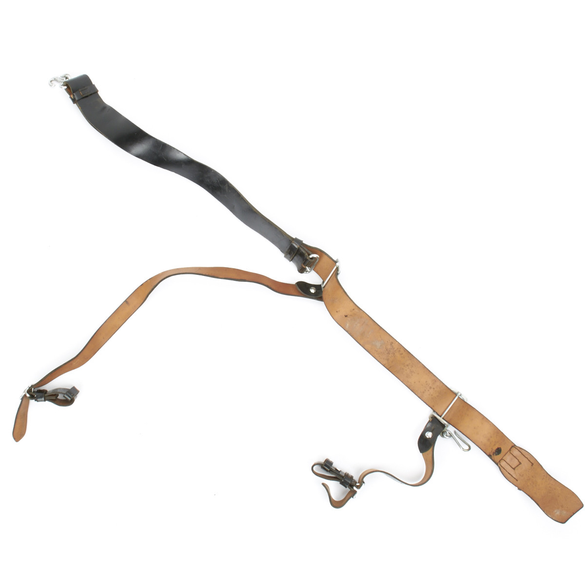 British early 1900s Black Patent Leather Company Sword Belt with Hangers