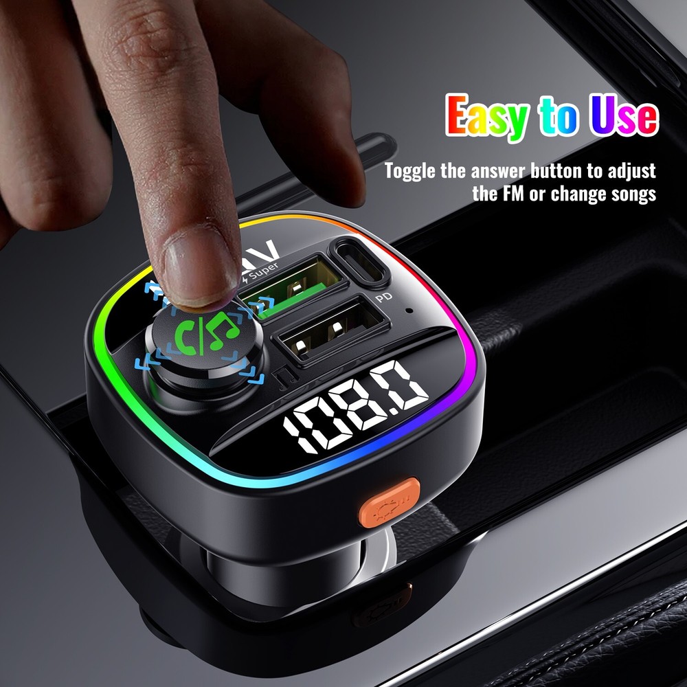For Car Wireless FM Transmitter Adapter USB Charger AUX Hands-Free Fast Charging