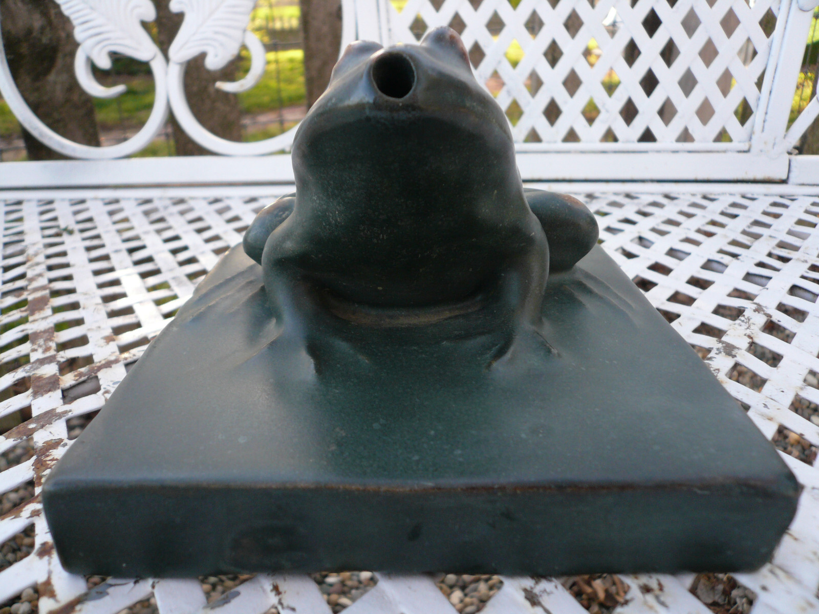 Antique Terra Cotta Garden Frog Fountain Topper Pottery Decor