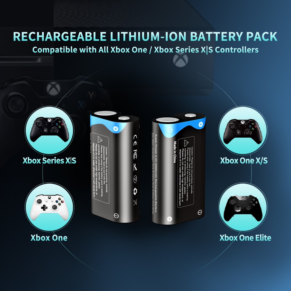 2Pack Lithium Rechargeable Xbox One Controller Battery Pack with Charger Station