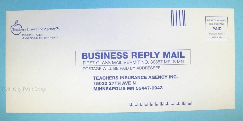 Printed #9 Envelopes, 2500 Regular Business Reply Return 1-Color Custom Printing