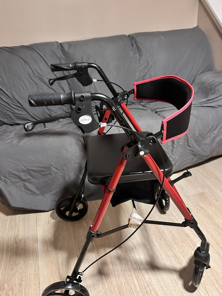 Unicon Adjustable Rollator Walker 4-Wheel Red Black Backrest Foldaway Compact