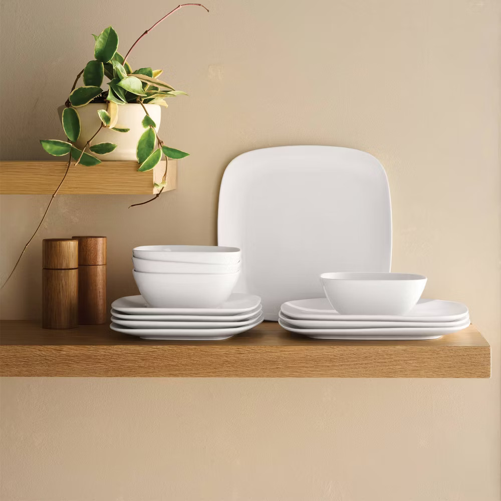 12pc New Poreclain Square Coupe Dinnerware Set - Threshold