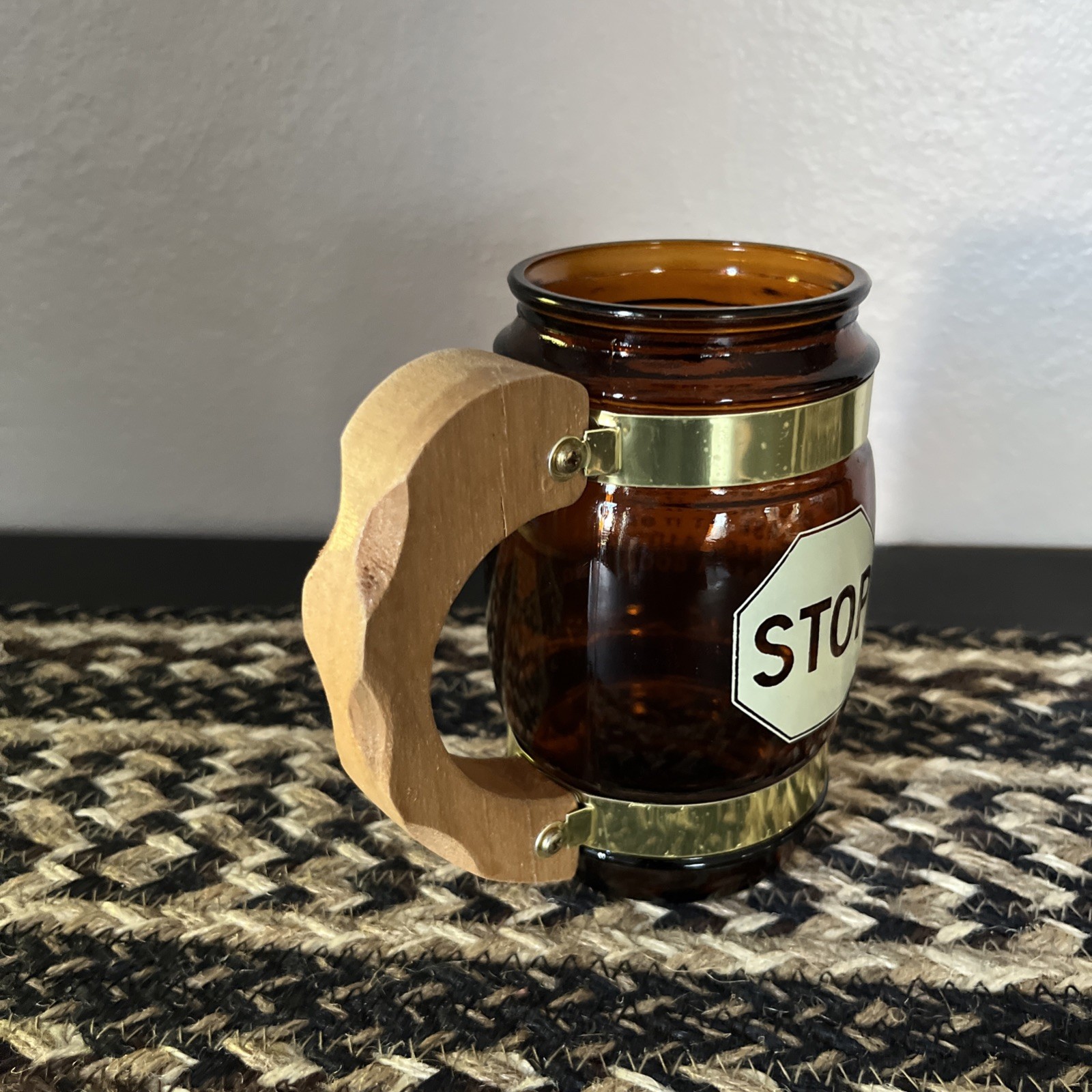 Vintage Amber Glass Novelty Mug Beer Siesta Ware PEE Stop Warning