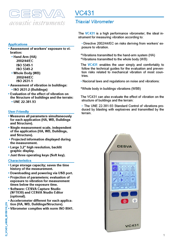 CESVA VC431 Triaxial Vibrometer ISO 804 Vibration Meter