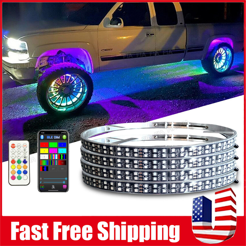 Pack of 4 15.5'' RGB Wheel Ring Lights LED Light For Truck Car Rim Lights APP