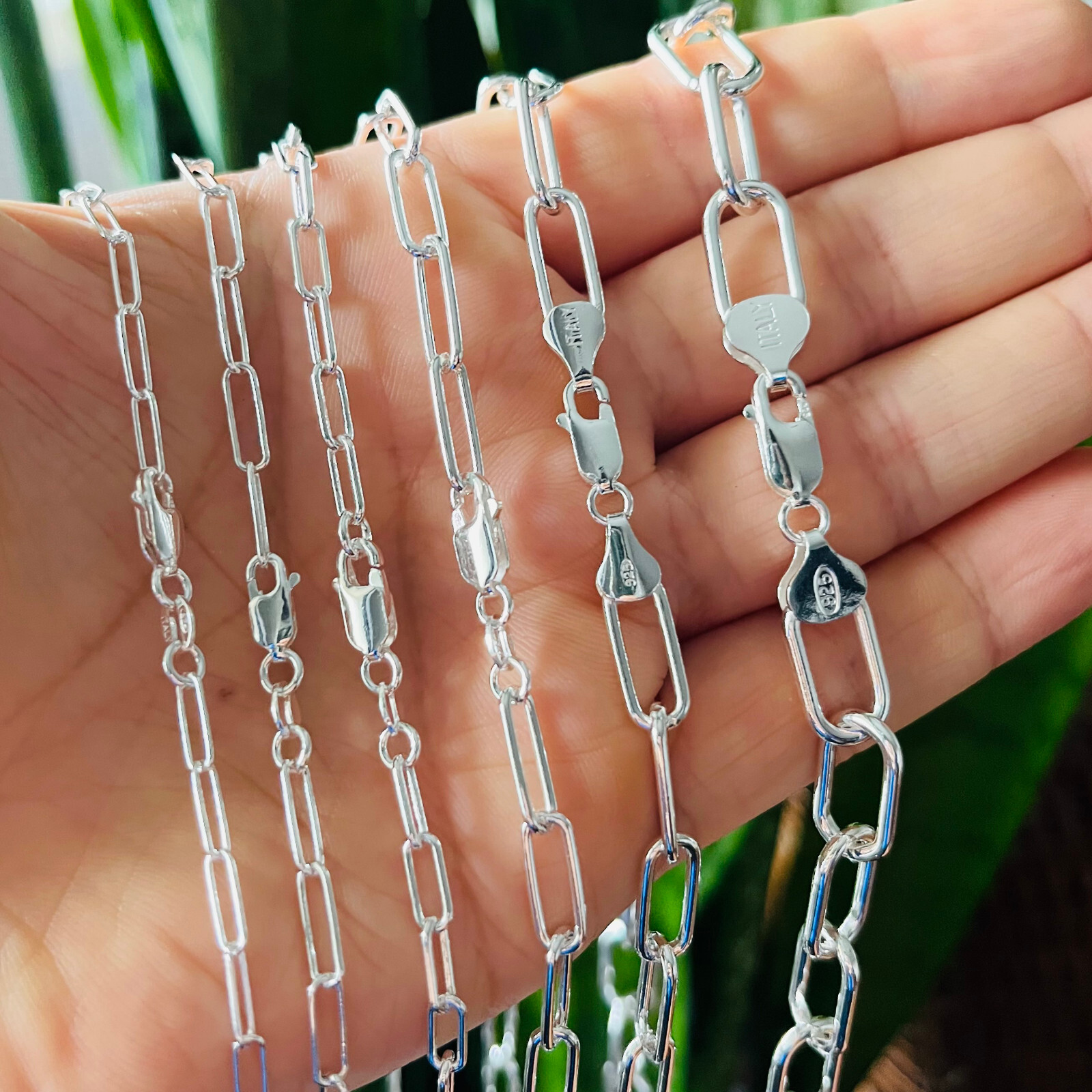 Real Solid 925 Sterling Silver Paper clip Chain Paperclip Necklace Made in Italy