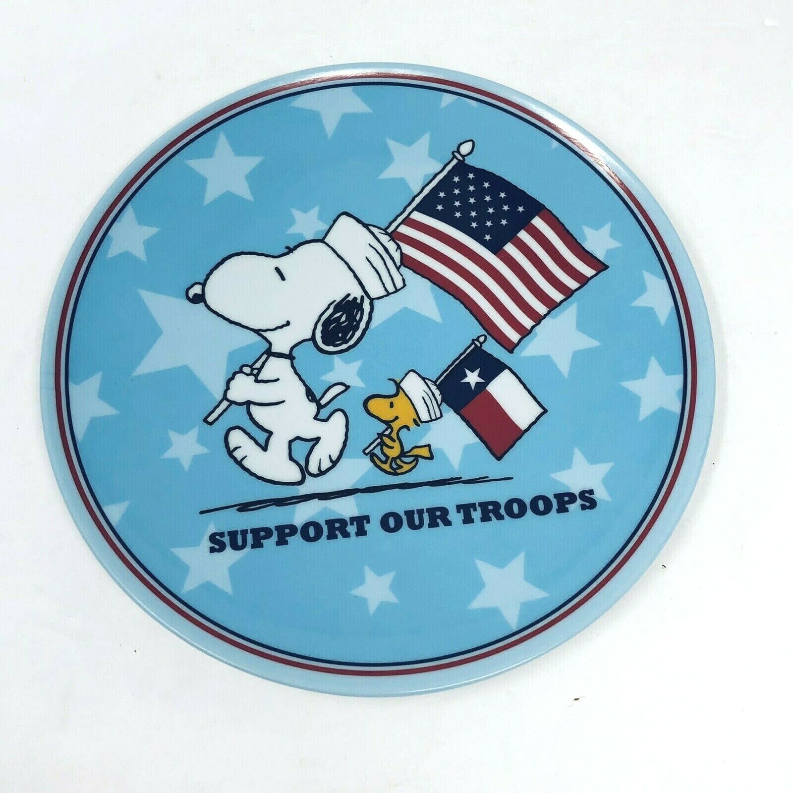 Snoopy Peanuts "Support Our Troops" USA Texas Flag Melamine Plate 8"