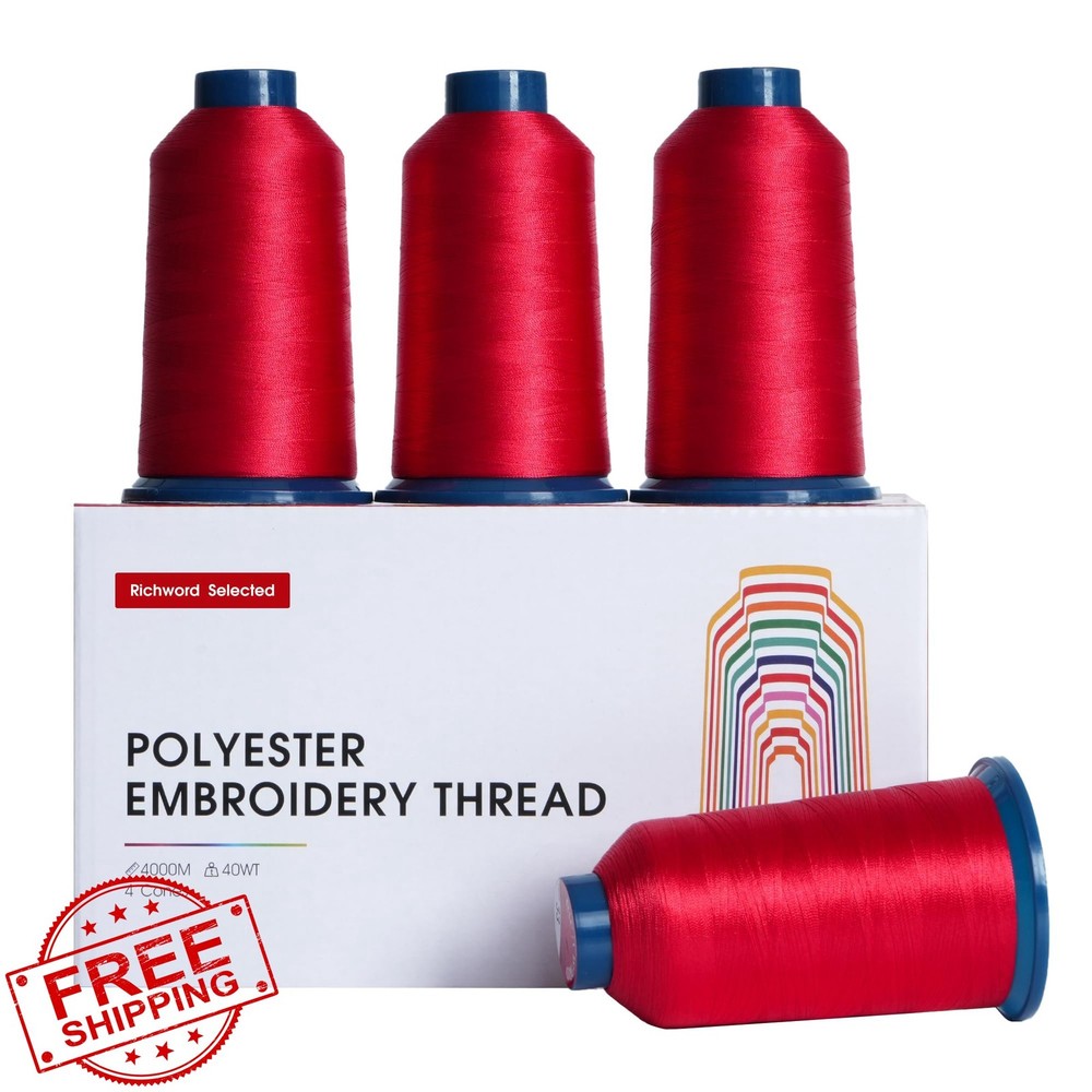 Poolin Black White Embroidery Thread Set 4 Rolls Polyester 4000M