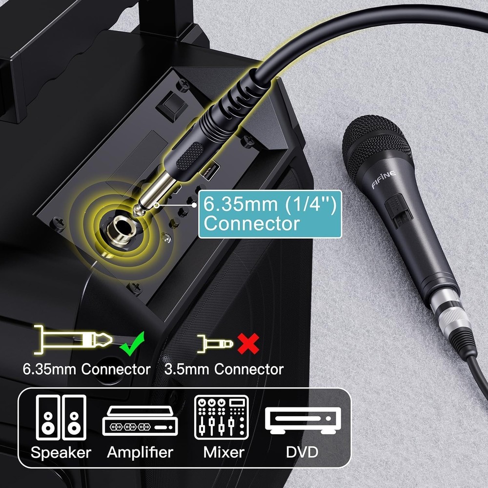 Professional 6.35mm Wired Vocal Microphone with Rugged Design & Audio Control