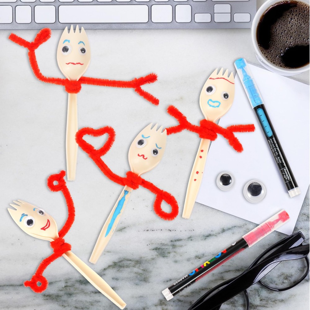 100 Sets Fork Craft Kit Disposable Creativity Sporks Fork Creativity Set Incl...