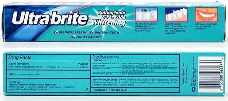 2 PACK Ultra Brite Cool Mint Toothpaste with Baking Soda & Peroxide 6oz.