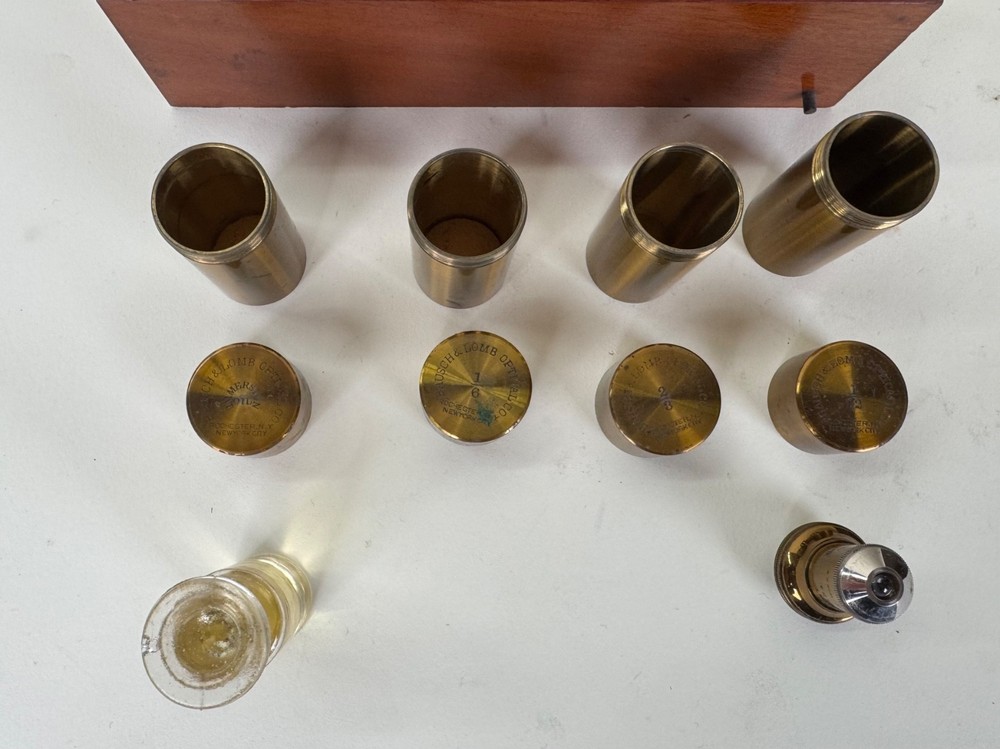 Antique Bausch & Lomb Brass Microscope with Case & Lenses