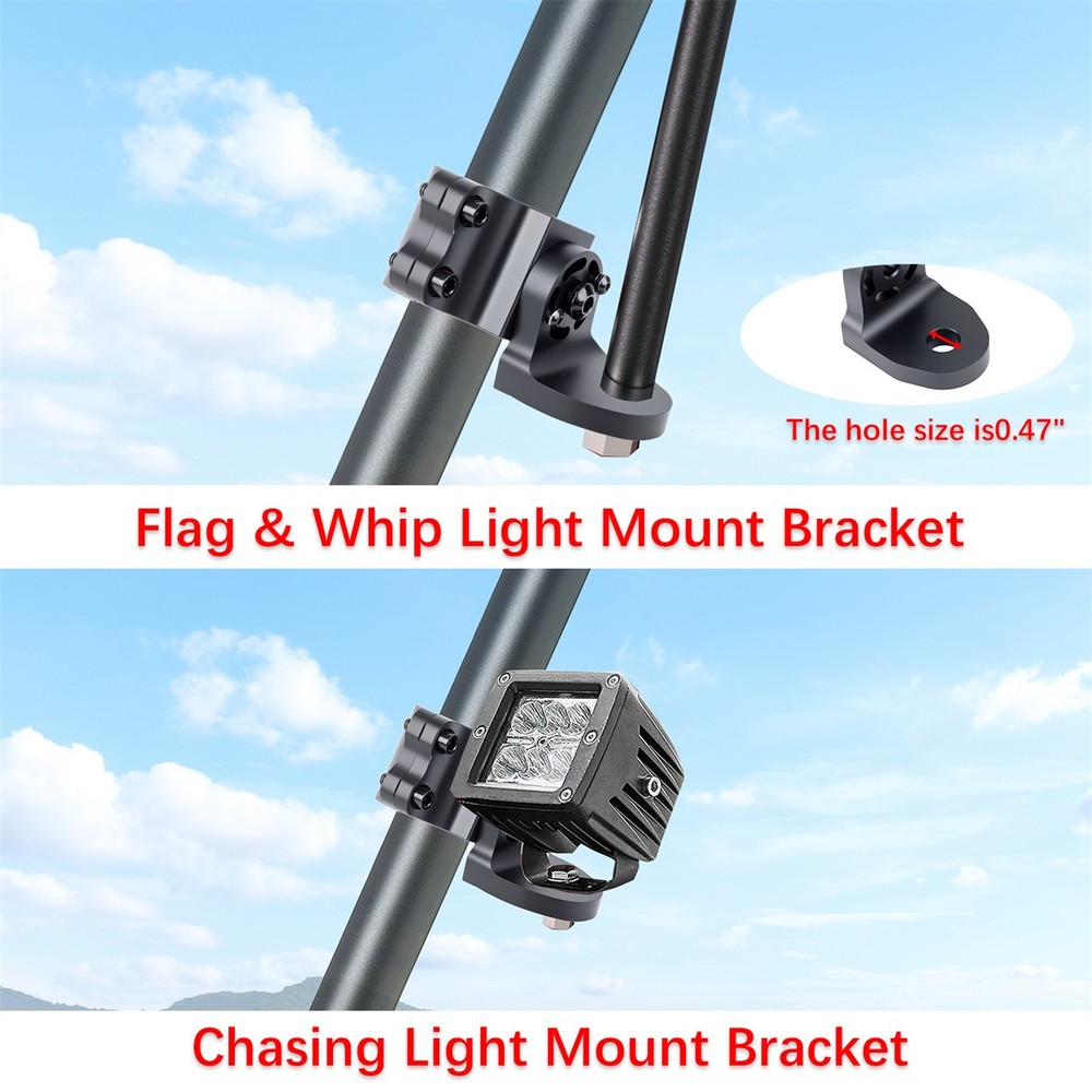 2X UTV Whip Light Mount Flag Bracket 360°Adjustable For 1.75"-2" Roll Bar Adjust