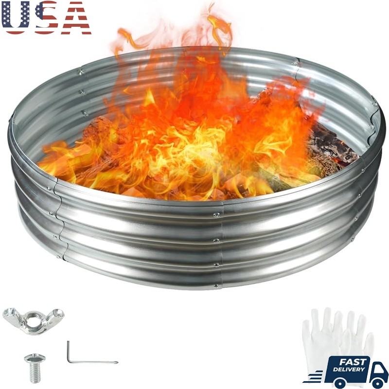 48 Inch Round Galvanized Fire Pit Ring/Fire Ring Foldable for Outdoor Gatherings