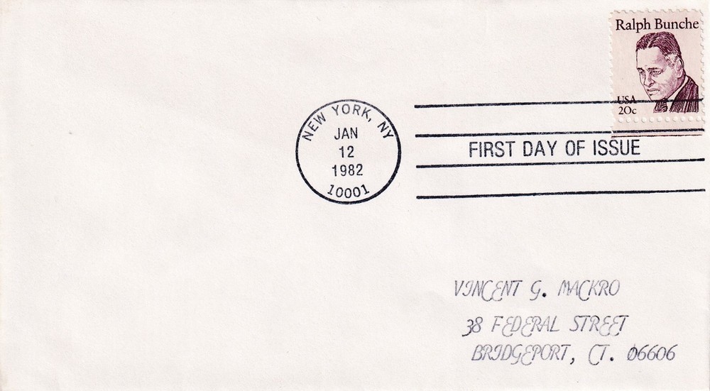 STAMP SCOTT 1860 "Ralph J. Bunche" 20 CENT 1982 FDC - B