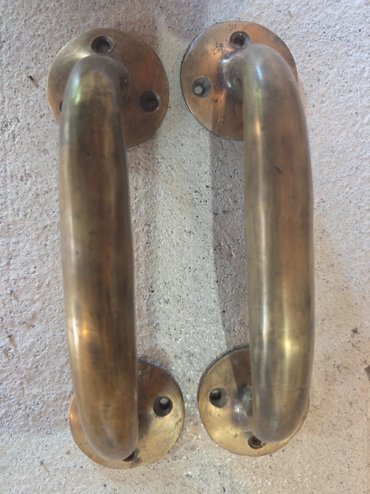 2 Heavy, Big, Antique RUSTIC Barn Handle, Gate Pull, Shed, Door Solid Brass, 7"
