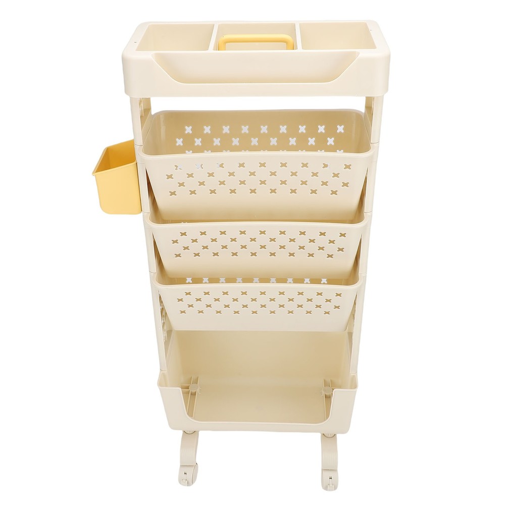 Rolling Book Cart 5 Tier PP Multi-Functional Movable Storage Book Rack White