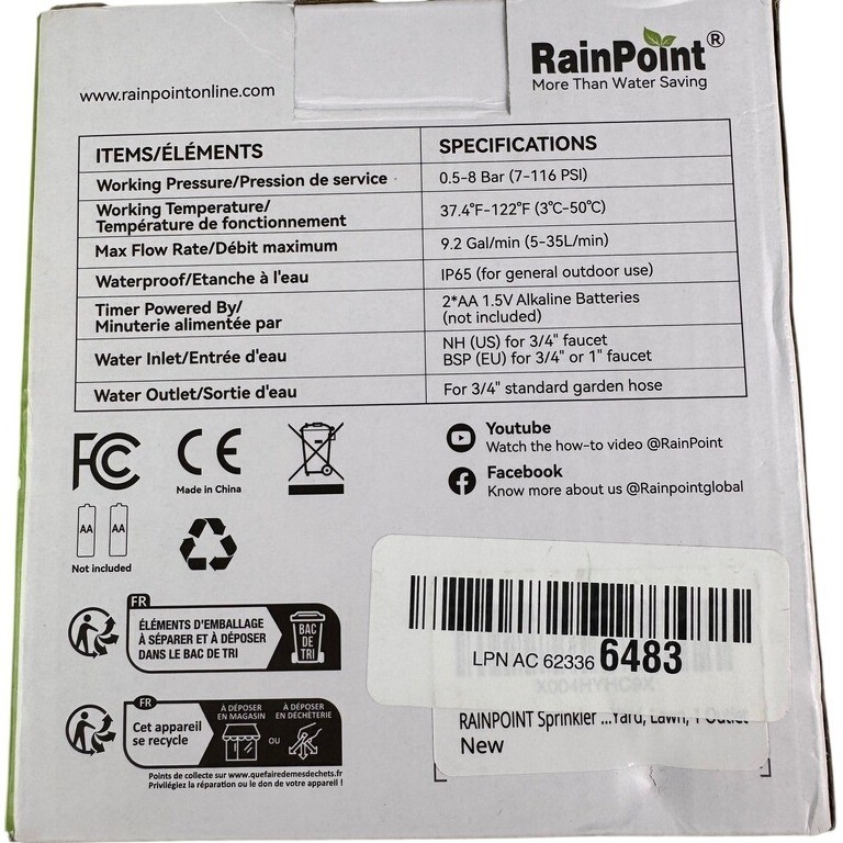 RainPoint 1 Zone Water Timer ITV105 Automatic Hose Faucet Timer Open Box Tested
