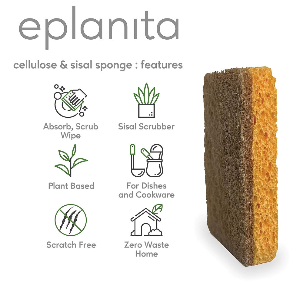 Natural Plant Based Scrub Sponges (3 Pack), Non-Scratch, Biodegradable.