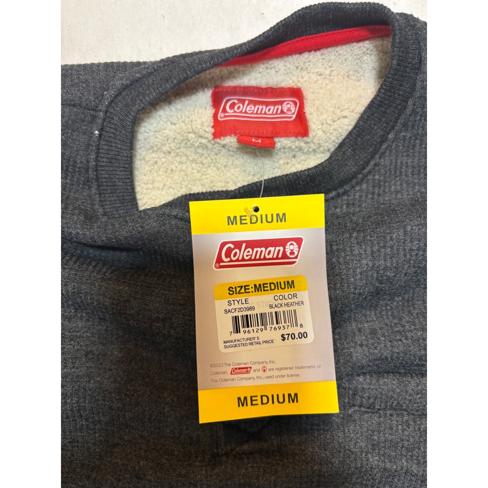 Coleman Sherpa Lined Henley Shirt Charcoal Gray Long Sleeve Mens Medium