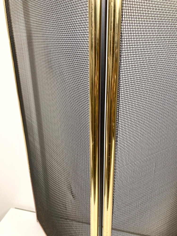 Vintage Brass Finish Arched 4-Panel Folding Fireplace Screen