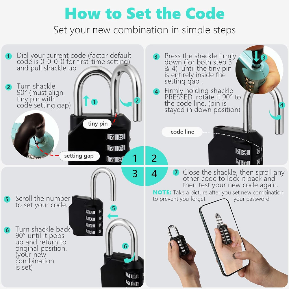CL11AS Combination Lock, 4 Digit Outdoor Combination Padlock Set Your Own Combin