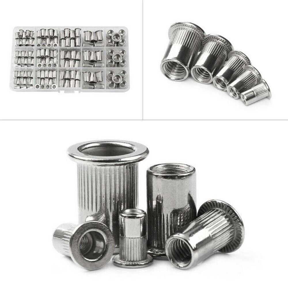 150Pcs RIVET NUT Flat Head Threaded Insert Aluminum Rivet Nutsert Set Kit