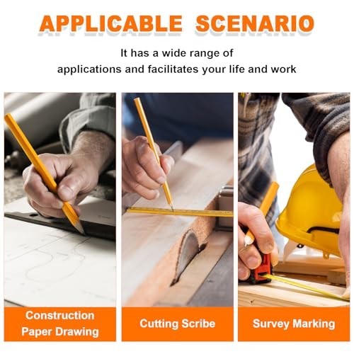 200 Pcs Flat Construction Pencils, Graphite Carpenter Pencils & Sharpener Set