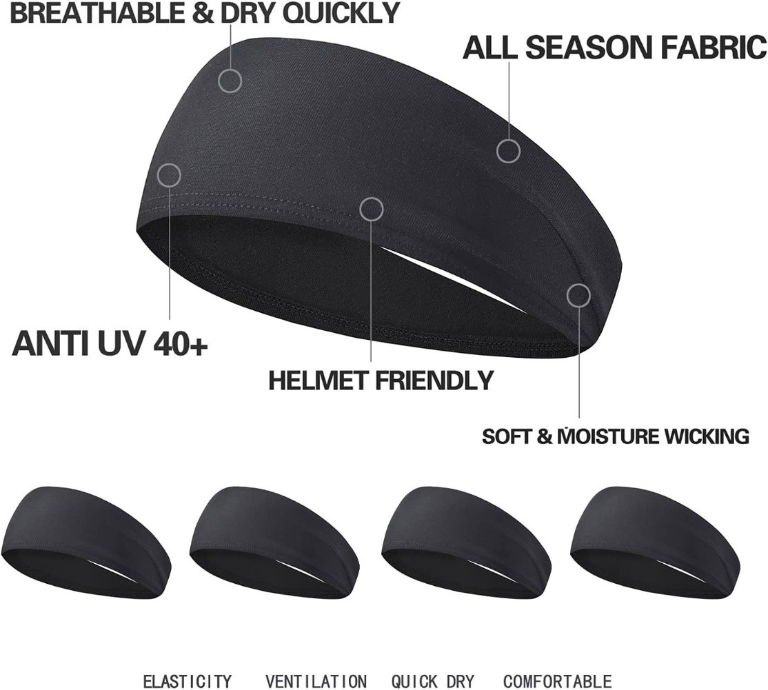 5 Pack Workout Headbands - Moisture Wicking Sports Sweatbands for Men & Women