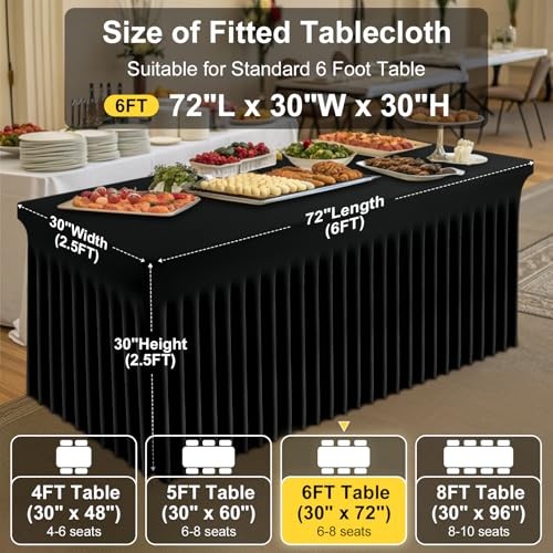 Spandex Tablecloth, Elastic Fitted Stretch 72" x 30" (Rectangular) Black