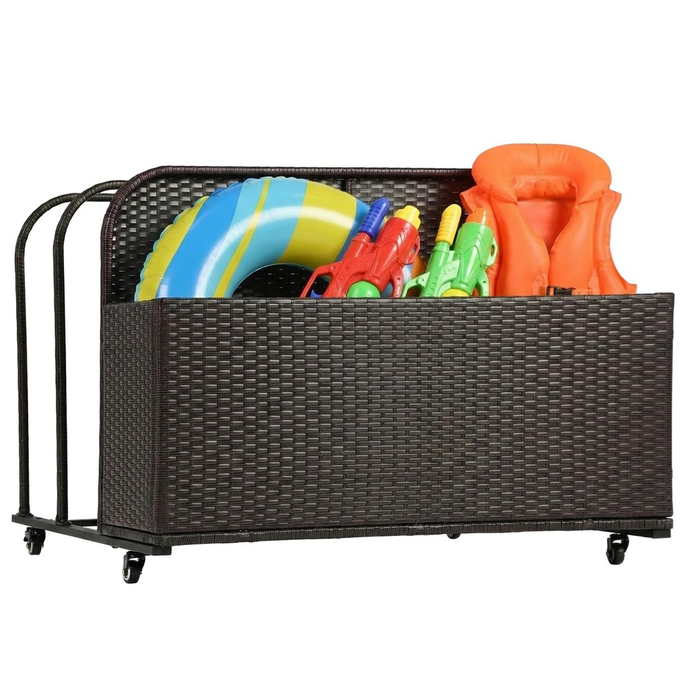 Pool Float Storage Poolside Storage Bin Holder Storage Rack with Wheels PE Ra...