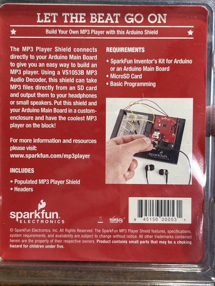 SparkFun DEV-12660 MP3 Player Shield (NEVER OPENED!!!!) Free Shipping