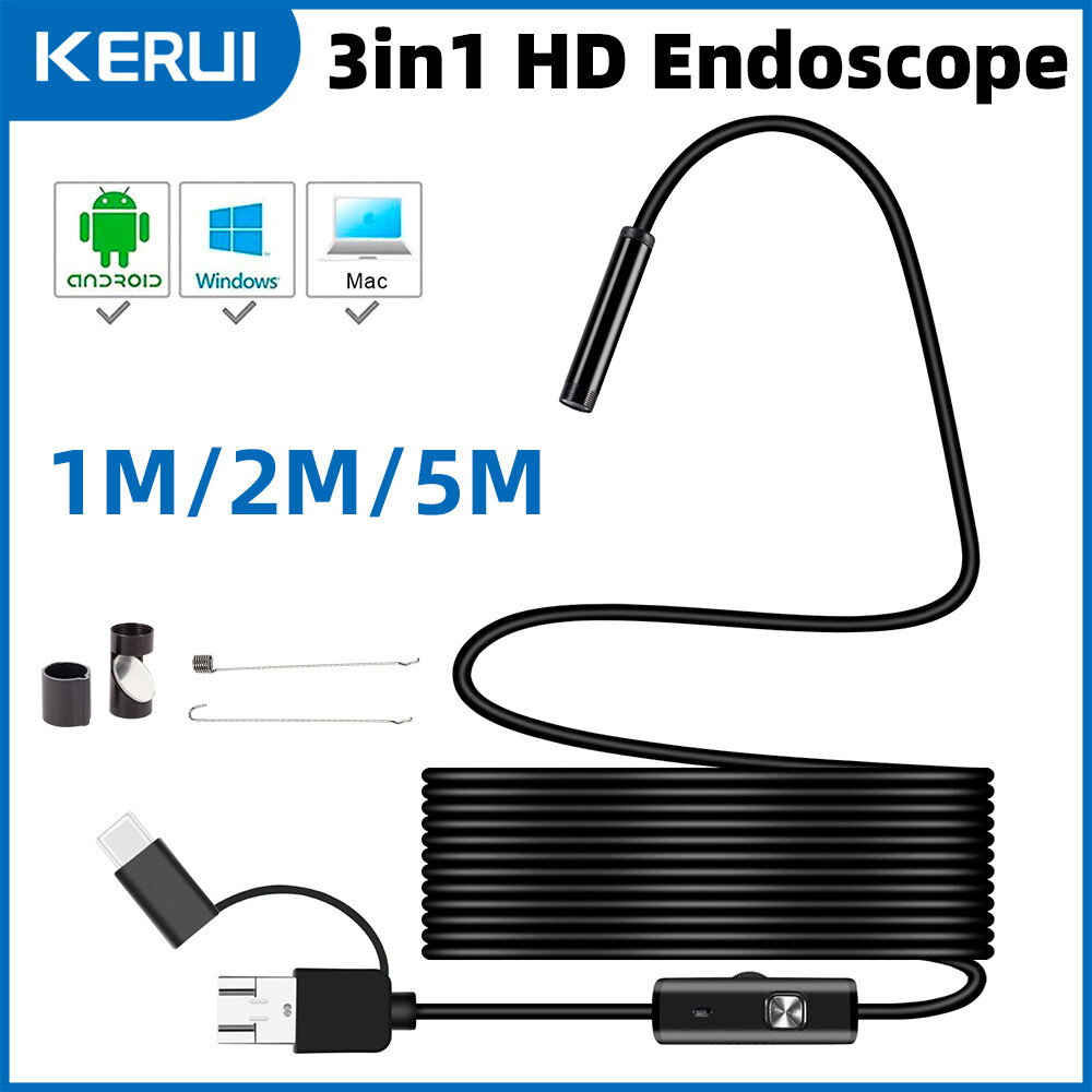 7mm 6LED Snake Endoscope Borescope Inspection Camera for USB Type C Android PC