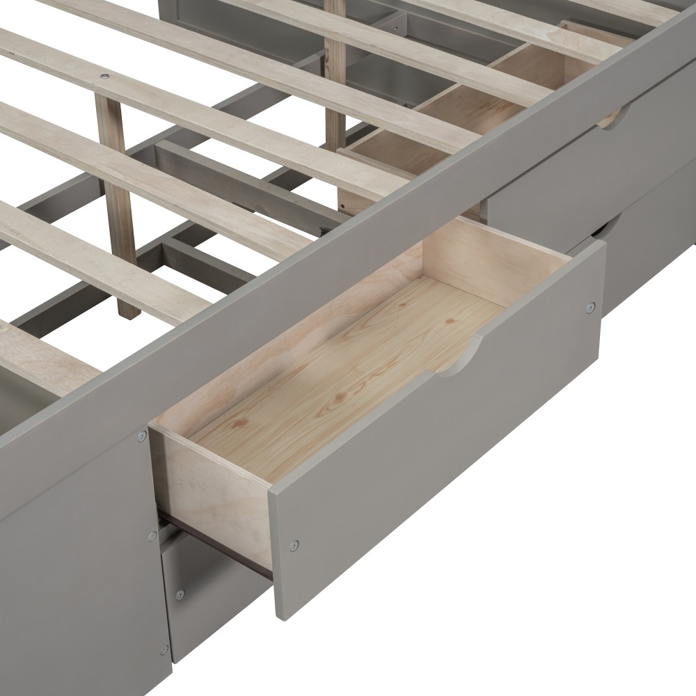 Full Size Daybed w/ Drawers & Shelves, Solid Wood Frame, Gray