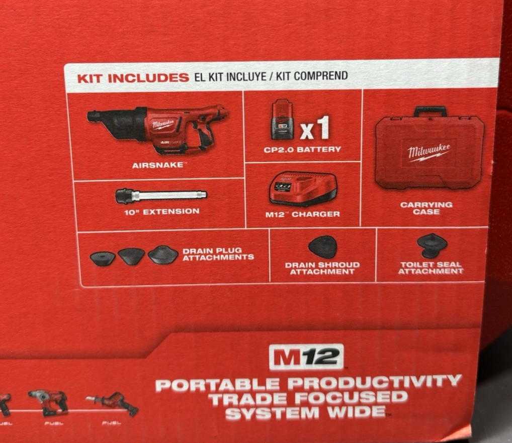 Milwaukee 2572B-21 - M12 12V Airsnake Drain Cleaning Air Gun Kit w/ Attachments