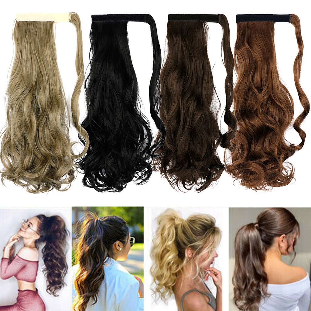 Clip in -Wavy Ponytail Extensions As Human Pony Tail Long Hair Hairpiece Real