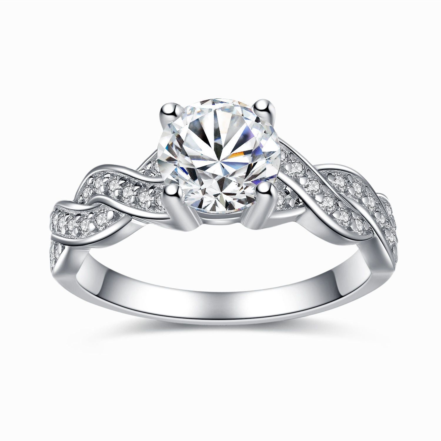 His Hers Sterling Silver CZ Infinity Couple Wedding Engagement Rings & Band Set