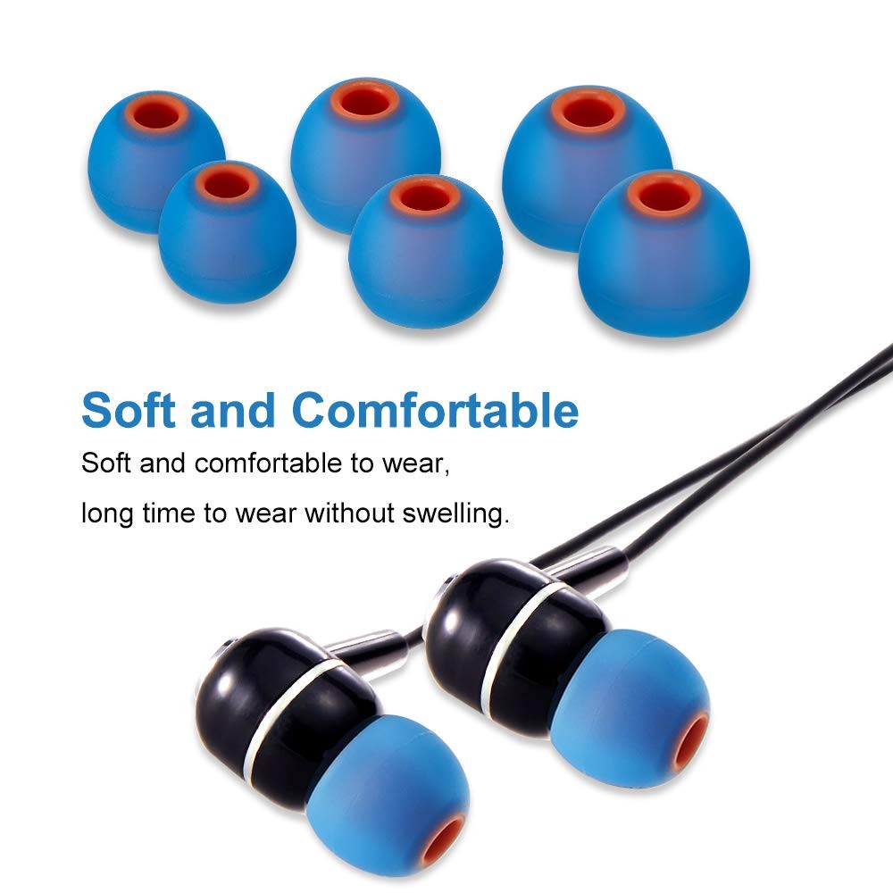 Earbud Tips Soft Silicone Earbuds Replacement Small/Medium/Large, Blue/Orange